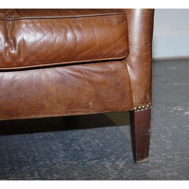 Vintage Brown Heritage Leather Reading Lounge Armchair in the style of Halo and Timothy Oulton For Sale - Image 15 of 16