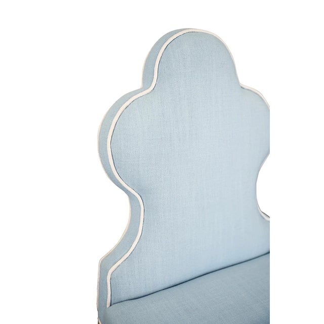 Matthew Izzo Home Light Blue Performance Linen and Cerused Oak Clover Back Dining Chair For Sale - Image 9 of 10