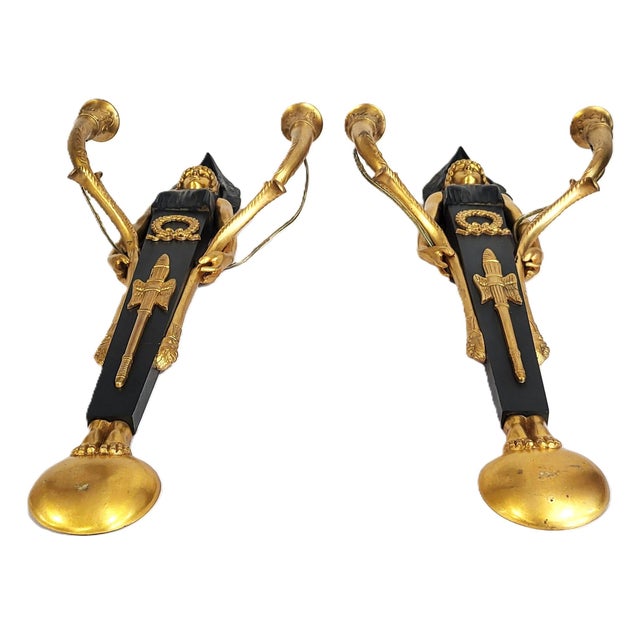 Pair French 19th C Empire Caryatid & Winged Lions Bronze Wall Sconces For Sale - Image 16 of 18