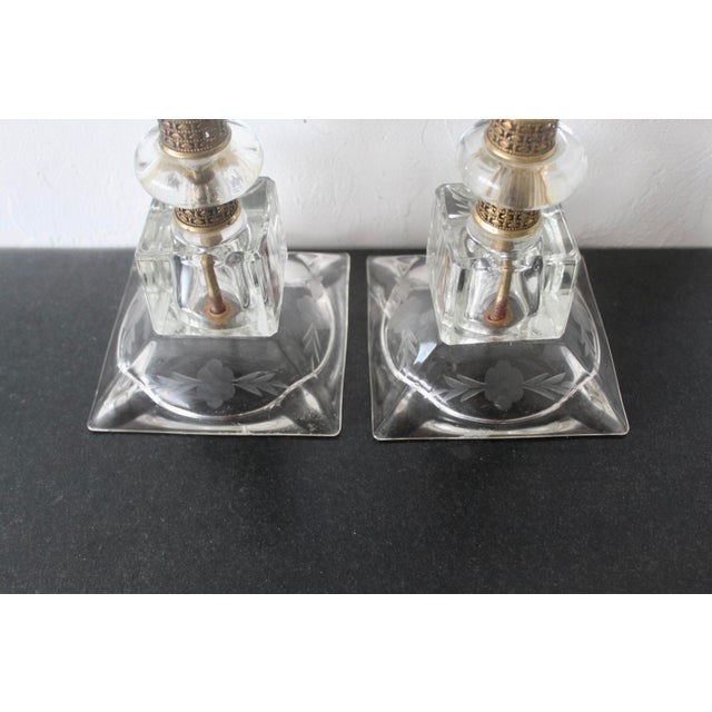 Mid-Century French Style Etched Floral Glass Boudoir Lamps Vintage -a Pair For Sale - Image 12 of 14