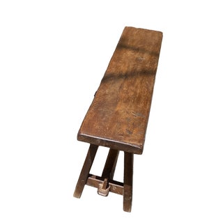 Rustic Oak Farmhouse Bench, 1950s For Sale