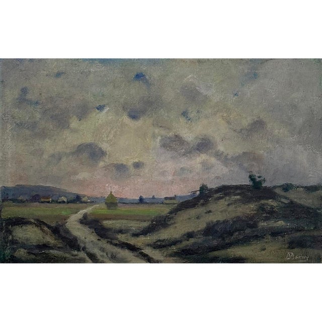 Framed Oil Painting on Canvas by Désiré Merny (1865–1947) 'Country Road at Dusk' This framed oil painting on canvas by...