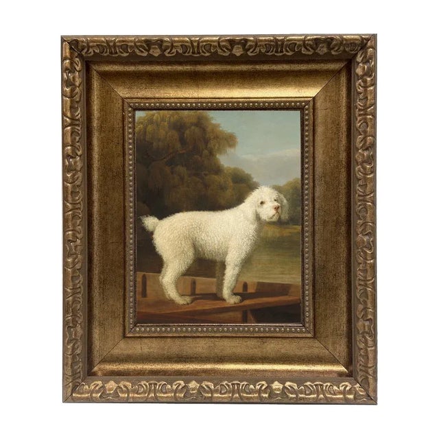 "White Poodle in a Punt" After George Stubbs, Contemporary Reproduction Print on Canvas, Large Gold Frame, 8 x 10 For Sale - Image 4 of 4