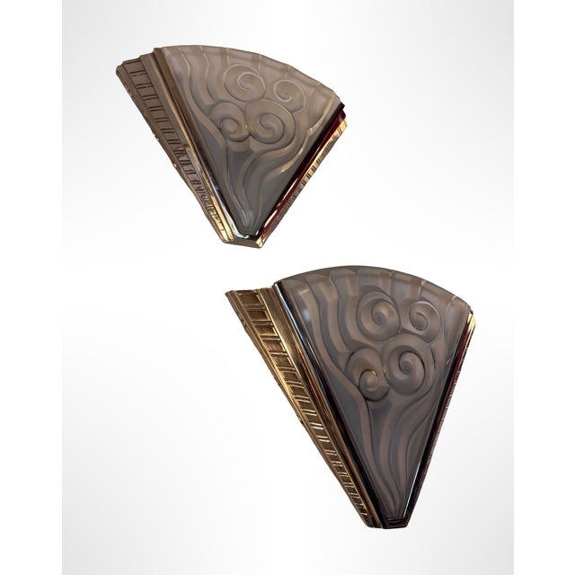 Metal Art Deco Wall Lights by Degué and Ateliers Petitot, Set of 2 For Sale - Image 7 of 18