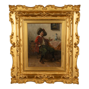 Antique German Genre Oil Painting Portrait Cavalier Drinking Wine by Albert Friedrich Schroder, 1899