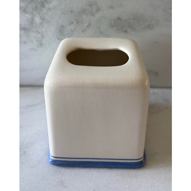 Late 20th Century Vintage Ivory and Blue Ceramic Tissue Box Cover For Sale - Image 5 of 8