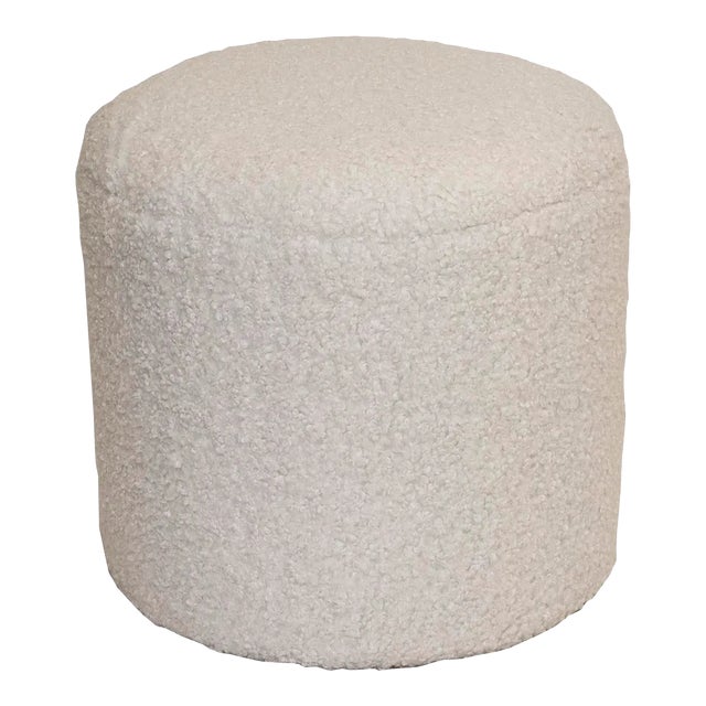Limited Edition Custom Modern Pouf in White Faux Shearling/Boucle For Sale