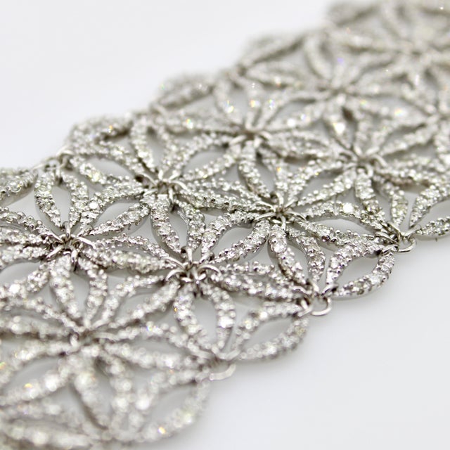 Vintage Italian Micro Diamond Pave Bracelet Woven With Repeating Star Pattern For Sale In Los Angeles - Image 6 of 11