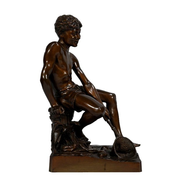 R.Guillaume, L’Enfant à l’Epuisette, 20th Century, Bronze For Sale