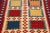 Beautiful Modern Kilim hand-knotted wool rug with a red field. This piece has multicolor accents in an all-over geometric...