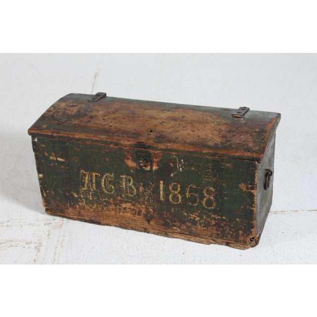 Wood Small Antique Swedish Storage Chest in Pine with Green Paint, 1868 For Sale - Image 7 of 15