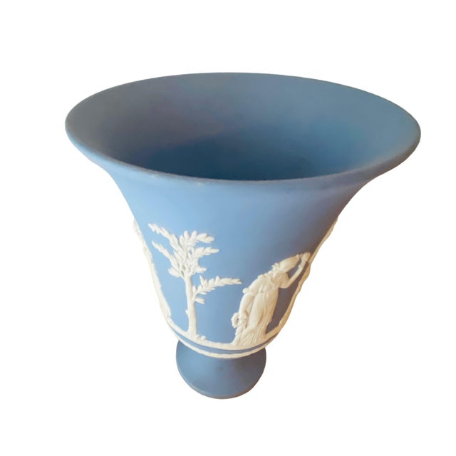 Wedgwood Vintage Wedgwood Blue Jasperware Vase with Sacrifice White Classicsl Figures For Sale - Image 4 of 12