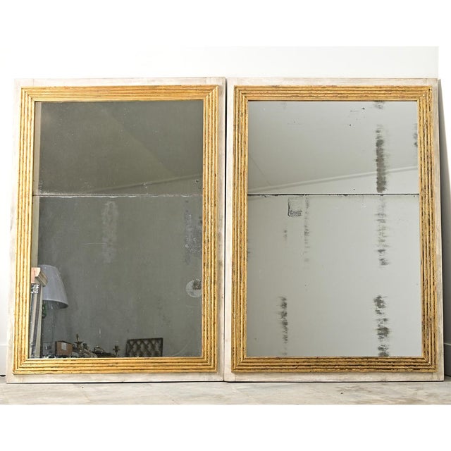 French Pair of Louis XVI Style Reeded Gilt Mirrors For Sale - Image 4 of 14