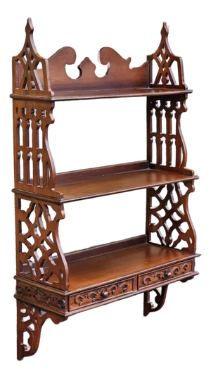 Chinese Chippendale Mahogany Two Drawer Hanging Wall Shelf