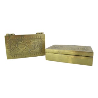 Vintage Betel Nut Engraved Scroll Brass Philippines Snuff Box Pair For Sale