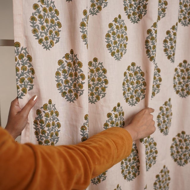 Textile Artisan Colored Linen Curtains Farmhouse Style Handcrafted Drapes for Bedroom & Living Room Size 54"Wx36"L -Gudhal For Sale - Image 7 of 7