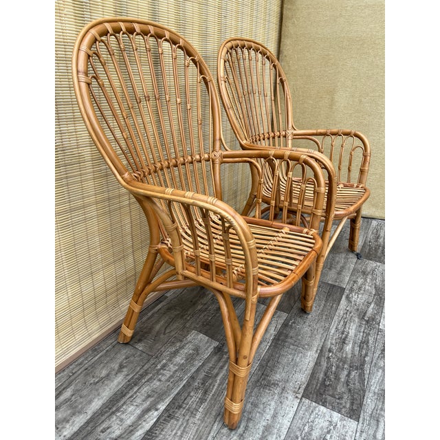 A Pair of Rattan Fan Back Lounge Chairs in the Franco Albini's Style. Circa 1980s For Sale - Image 12 of 18