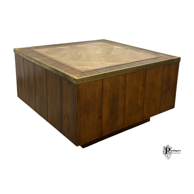 Brown Vintage Mid Century Modern Style Faux Marble & Brass Coffee Table For Sale - Image 8 of 12