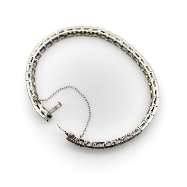 Silver Art Deco Diamond and Sapphire Line Bracelet With Zig-Zag Pattern For Sale - Image 8 of 10