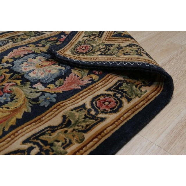 3x8 Blue Hand-Knotted Wool Baroque Floral Cascade Classic Traditional Carpet Rug For Sale - Image 4 of 4