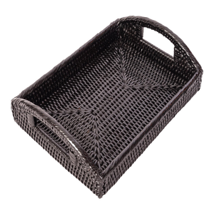 Artifacts Rattan Rectangular Serving Tray with High Handles in Black