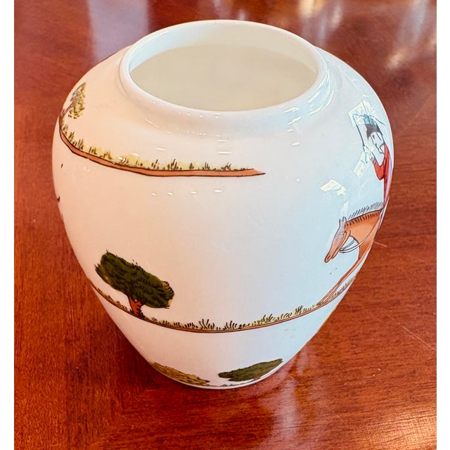 Staffordshire Vintage Crown Staffordshire English Bone China Hunting Scene Equestrian Vase For Sale - Image 4 of 5
