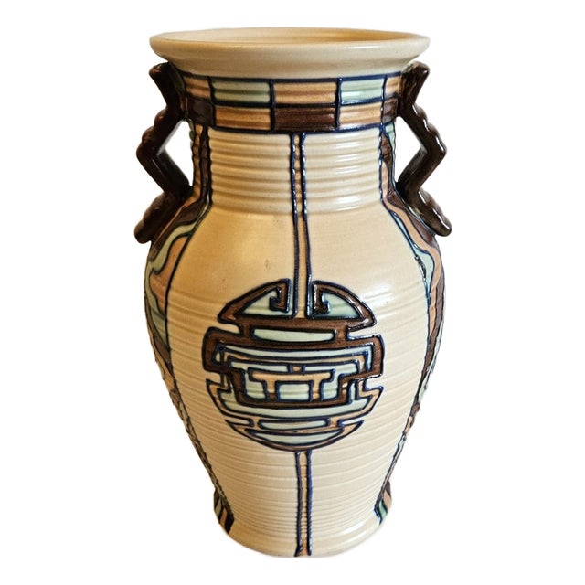 Art Deco Tube Lined Vase by Edith Gater for Royal Caulron, 1930 For Sale