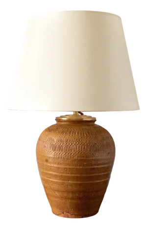 Mid-Century French Carved Stoneware Vase Table Lamp