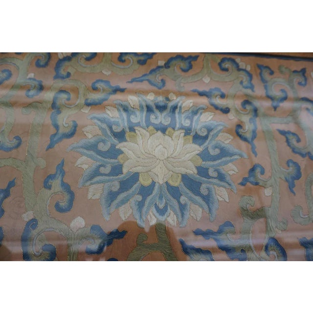 Peach 1890s Peach Floral Medallions Antique Chinese Carpet Silk Embroidery 1'6'' X 4' Rug For Sale - Image 8 of 15