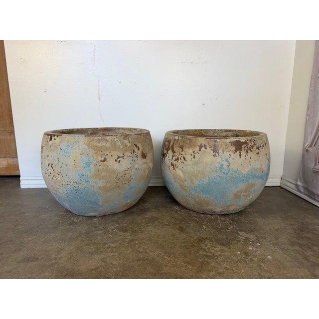 Contemporary Pair of Monumental Low Bowl Terra Cotta Planters For Sale - Image 3 of 12