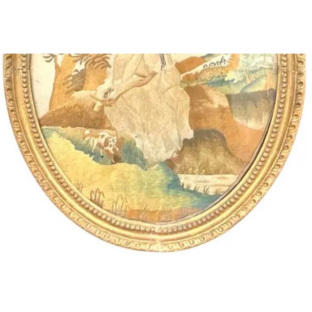 Georgian Oval Silk Embroidery of Girl With Her Dog, Framed For Sale - Image 4 of 9