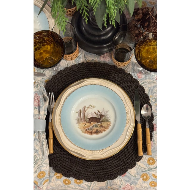 Mid-Century Victoria Pottery Stag Motif Hand Painted Salad Plates - Set of 6 For Sale - Image 17 of 18