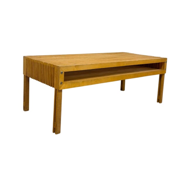 Mid-Century Modern Architect Style Layered Plywood Slat Coffee Table With Built-in Storage For Sale - Image 4 of 7
