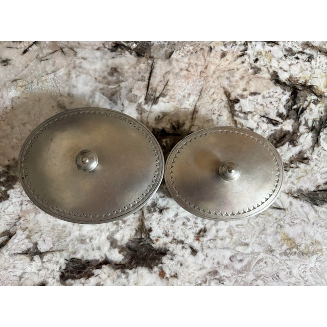 Beautiful coordinating set of two MATCH Italian pewter lidded boxes, handmade in Italy. The pair includes one larger and...