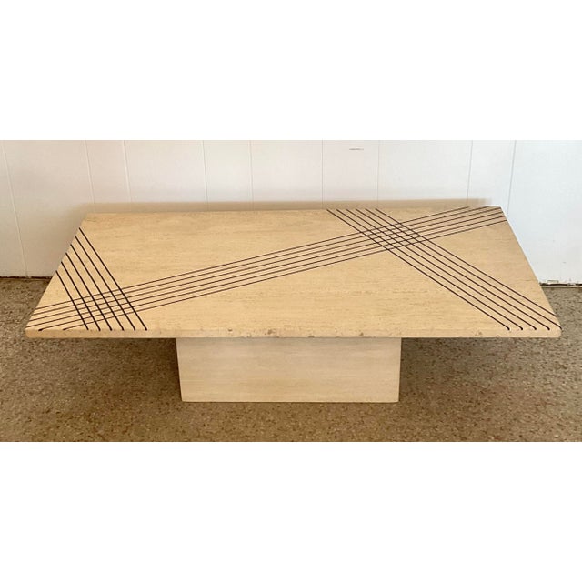Vintage Italian Inlay Travertine Coffee Table For Sale - Image 4 of 12