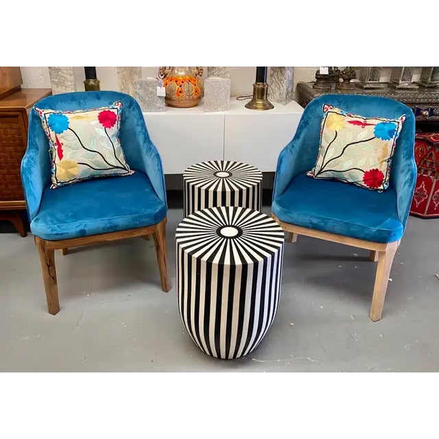 Black Art Deco Style Black and White Resin Side, End Table or Stool, a Pair For Sale - Image 8 of 13
