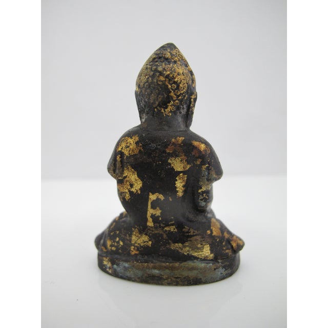 Figurative Antique Thai Gilt Bronze Phra Kring Seated Buddha Amulet Miniature Figurine For Sale - Image 3 of 5