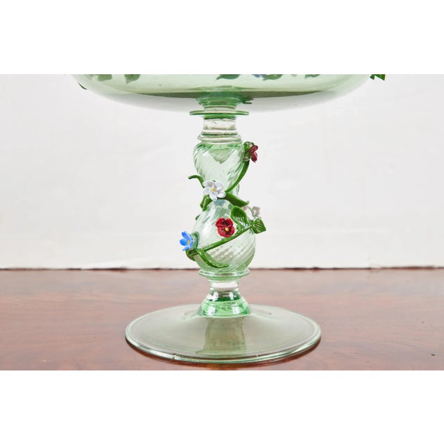 Italian Floral Embellished, Italian Glass Tazza For Sale - Image 3 of 6
