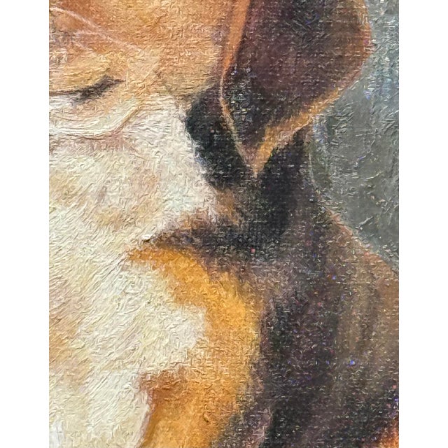 Contemporary Gold Wood Framed Oil on Board Portrait ÄúBeagle PuppyÄù Artist Signed Pm For Sale - Image 4 of 12