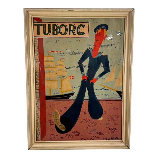 Svend Johansen Tuborg Brewery Sailor Ad Poster Danish Modern For Sale