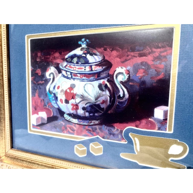 Blue Vintage Chinoiserie & Imari Style Exquisite Sugar Bowl Print Ornately Framed & Exquisitely Double Matted. For Sale - Image 8 of 10