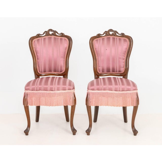 Victorian Pair of Victorian Style Walnut Slipper Chairs For Sale - Image 3 of 11