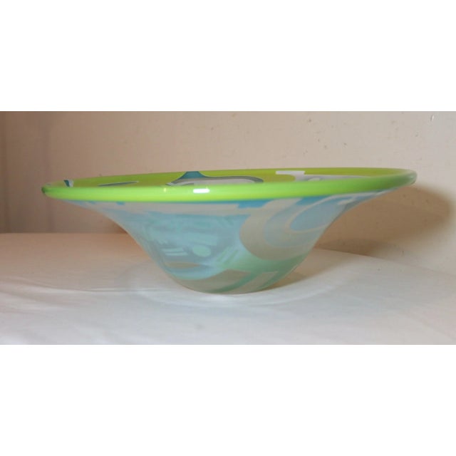 1980s Vintage 87 Blown James Parsons Relief Art Deco Art Studio Glass Centerpiece Bowl For Sale - Image 5 of 12