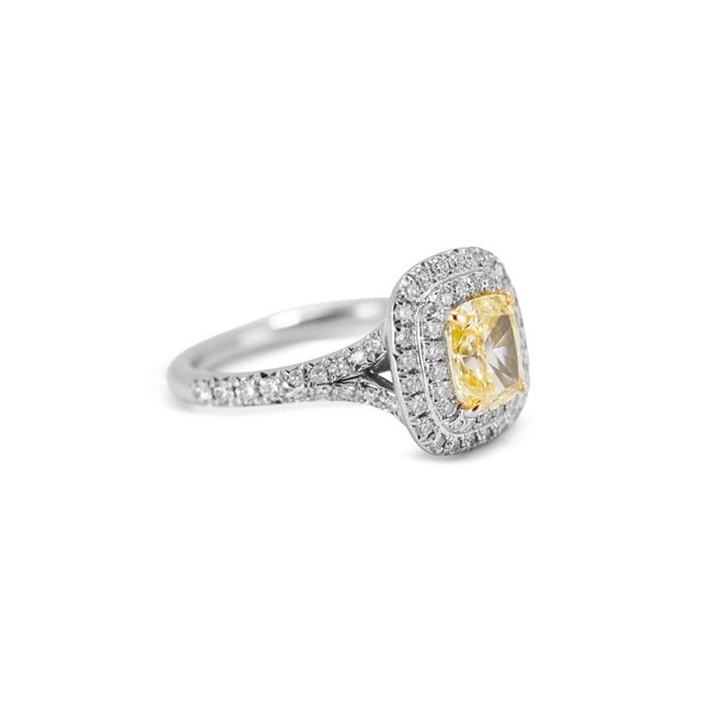 Modern Tiffany & Co. Soleste Platinum 18k Gold Intense Yellow Diamond Engagement Ring, Size 6 For Sale - Image 3 of 9