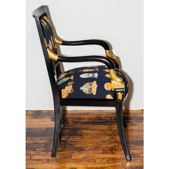 Textile Mid Century Modern Black Armchair With Swan Decoration For Sale - Image 7 of 9