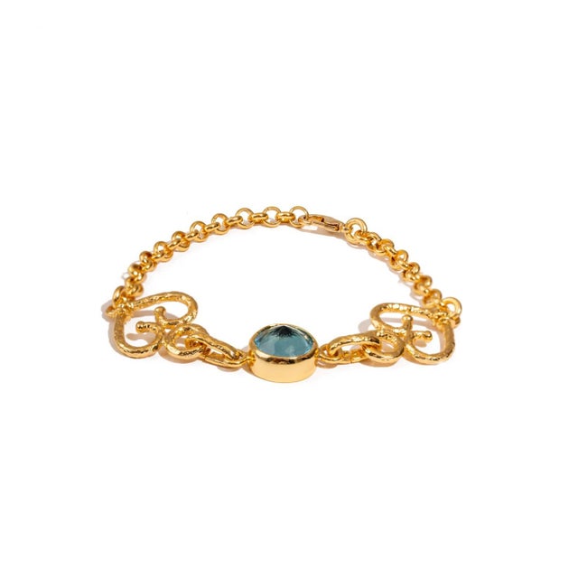 Eternal Love Blue Topaz Gold Adjustable Bracelet For Sale - Image 9 of 10
