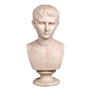 GRAND TOUR OCTAVIAN AUGUSTUS Antique 18th-19th C. Portrait Bust CARRARA MARBLE For Sale