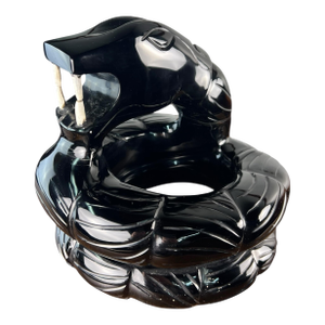 Vintage Large Hand Carved Black Obsidian Snake Sculpture