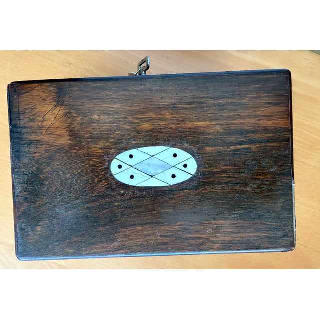 Wood Antique Rosewood Jewelry Box With Lock and Key For Sale - Image 7 of 17