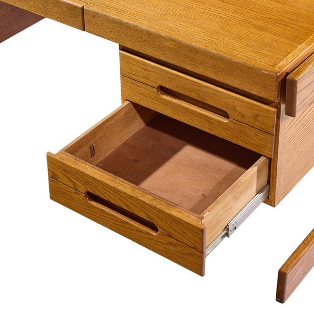 Brown Lou Hodges Mid Century Oak Cantilever Executive Desk For Sale - Image 8 of 10